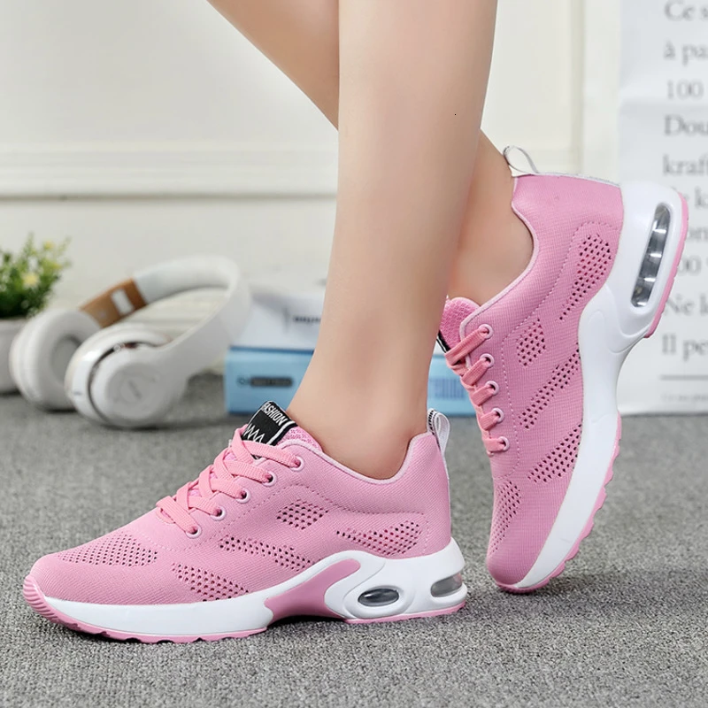 Tenis Mujer; теннисные туфли с воздушной подушкой; женские кроссовки с дышащей сеткой; нескользящие кроссовки; Уличная Повседневная Спортивная обувь; цвет розовый; легкая обувь