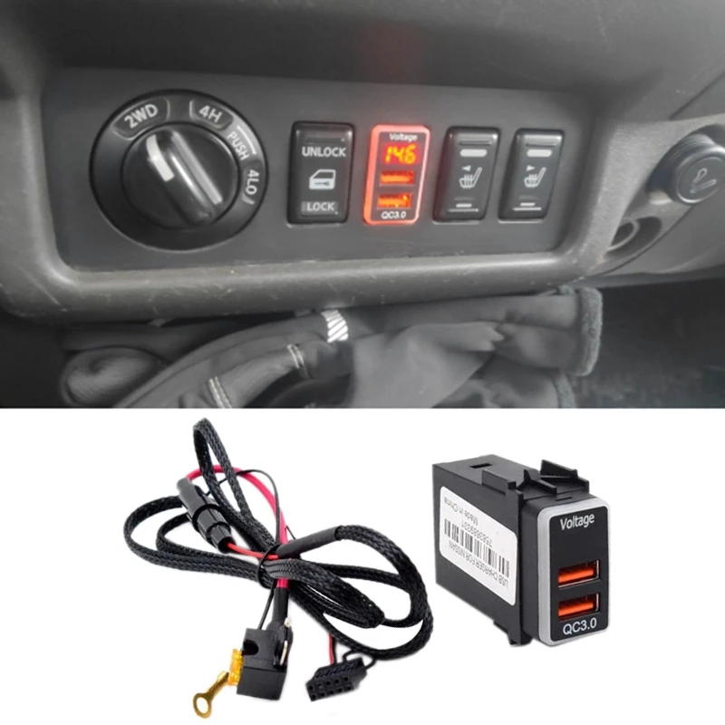 

Car USB Port Charger USB QC3.0 Quick Fast Charging Connector with Voltage Display Meter for Nissan Qashqai X-Trail