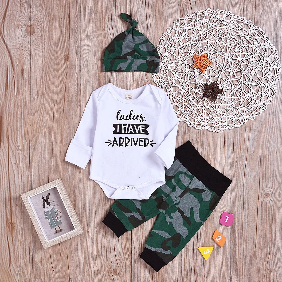 Комплект одежды из 3 предметов для новорожденных боди с длинными рукавами