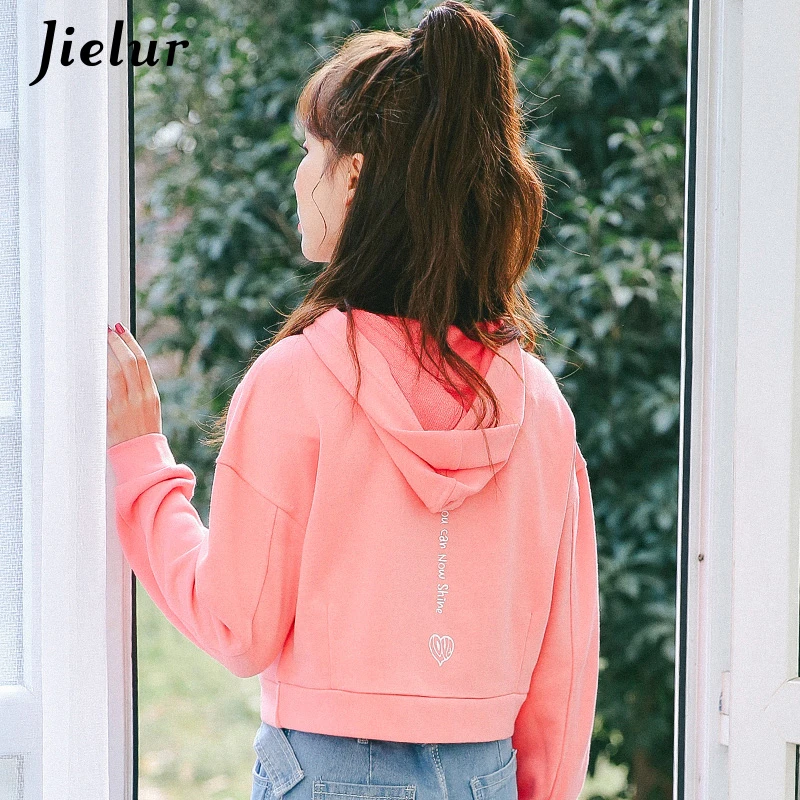 УКОРОЧЕННЫЙ ТОП Jielur с капюшоном и милым принтом сзади Женская S-L худи модная