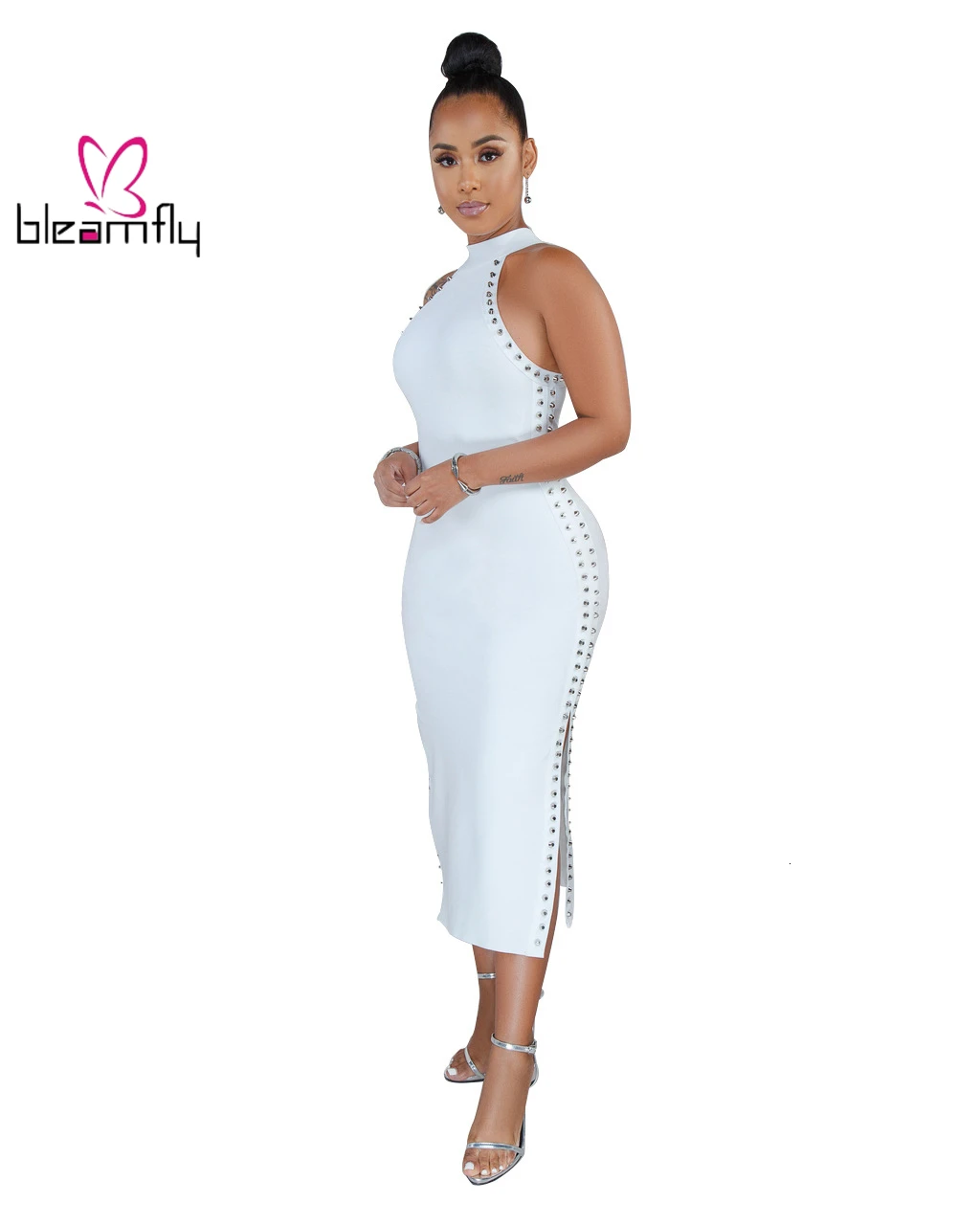 2019 женское летнее платье без рукавов с заклепками и лямкой на шее пляжная мода