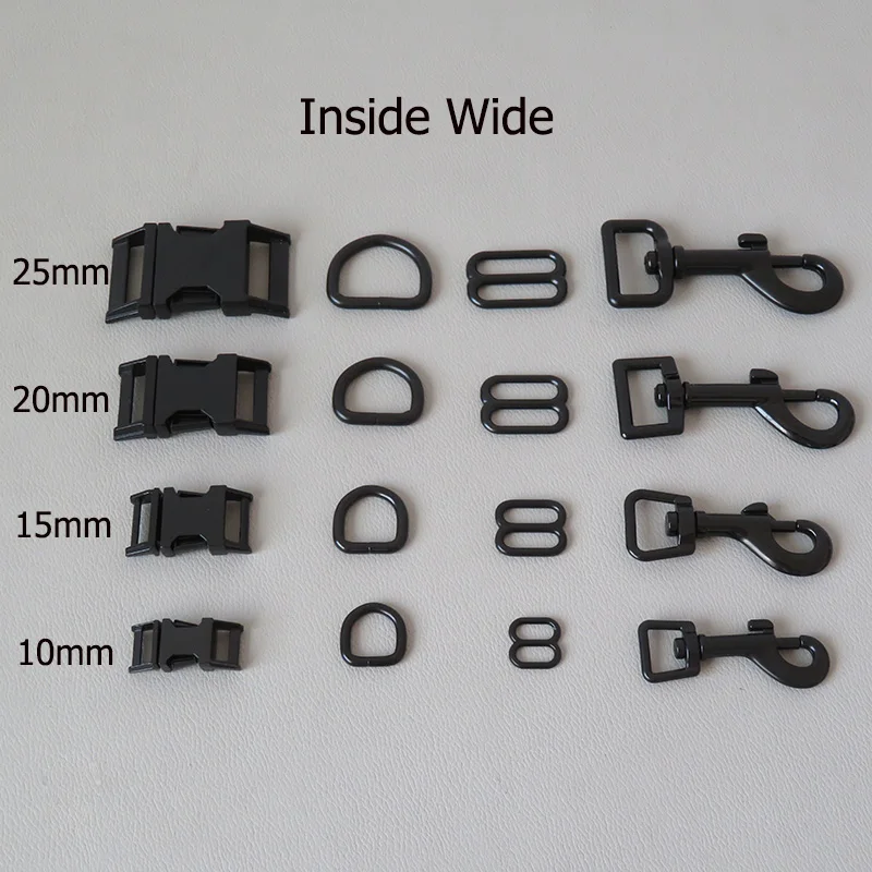 

100Sets/Lot Black Metal D Ring Adjuster Belt Release Buckle Hook For Cat Dog Collar Paracord Lobster Clasp Accessory