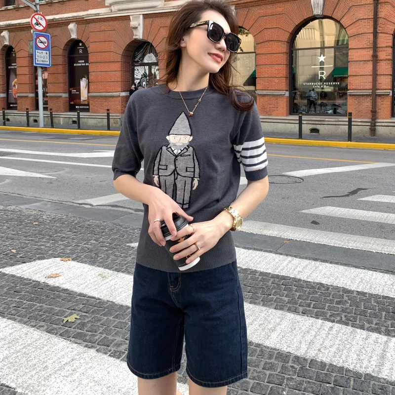 

adohon 2021 woman 100% Cotton Spring sweaters knitted Pullovers High Quality Female O-neck Cartoon Loose-fitting Casual