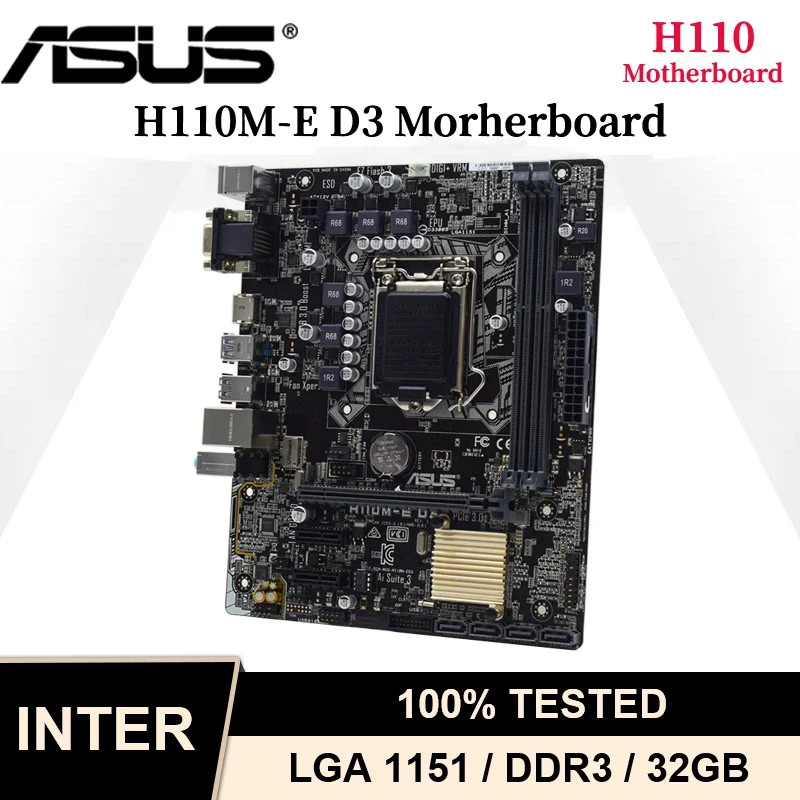 Десктопная Материнская плата ASUS H110M-E D3 LGA 1151 Intel H110 DDR3 Core i7/i5/i3 процессоры VGA SATA III