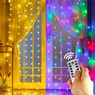 СВЕТОДИОДНАЯ Гирлянда-занавеска с дистанционным управлением, LED лента с питанием от USB-аккумулятора для украшения дома, свадьбы, вечеринки, Рождества