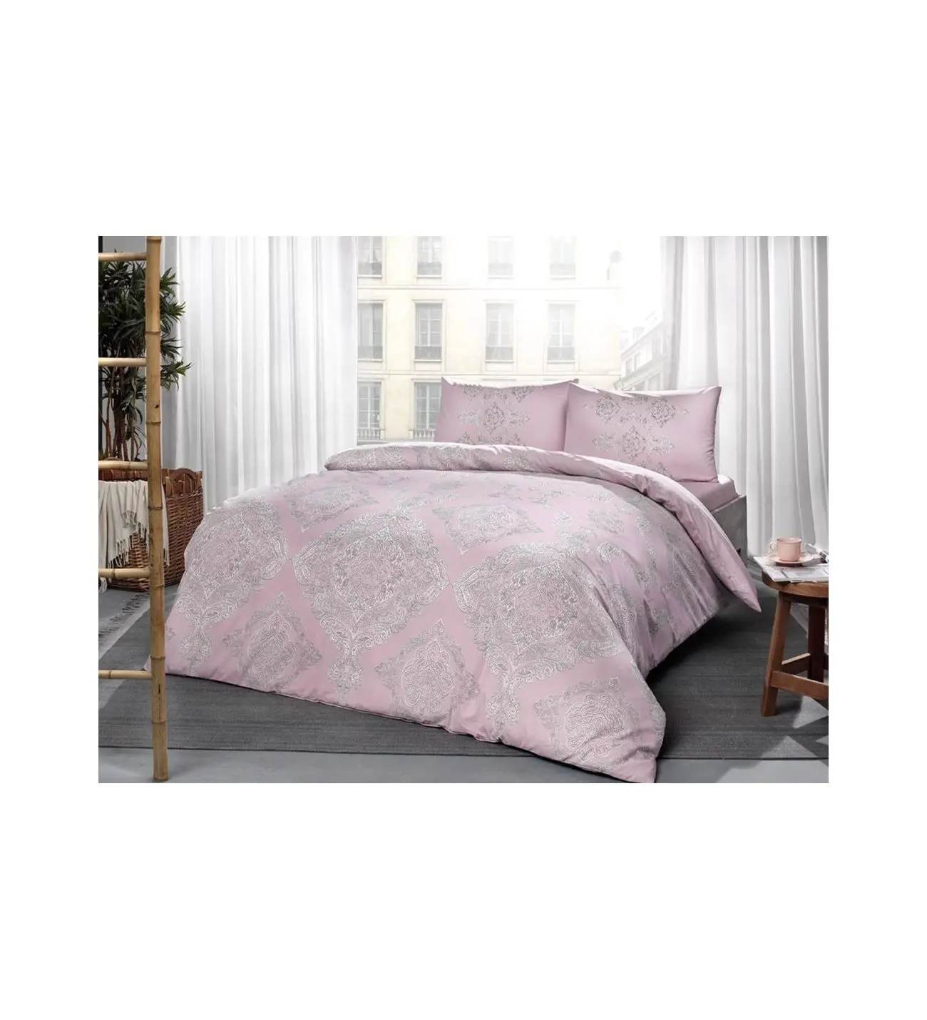 

Tac Cotton double linens set 200x220 cm | duvet cover set quality duvet cover set Bedding Cover Set 2 pilowcase Pink Gray