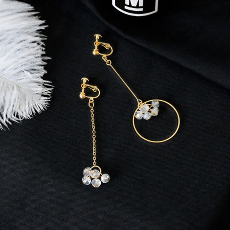 Модные висячие серьги с кисточками для женщин асимметричные кристаллами