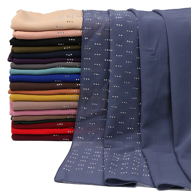 

Однотонный шифоновый хиджаб с бриллиантами и пузырьками роскошный блестящий головной убор платки Cachecol Sjaal Пляжная накидка мусульманский х...