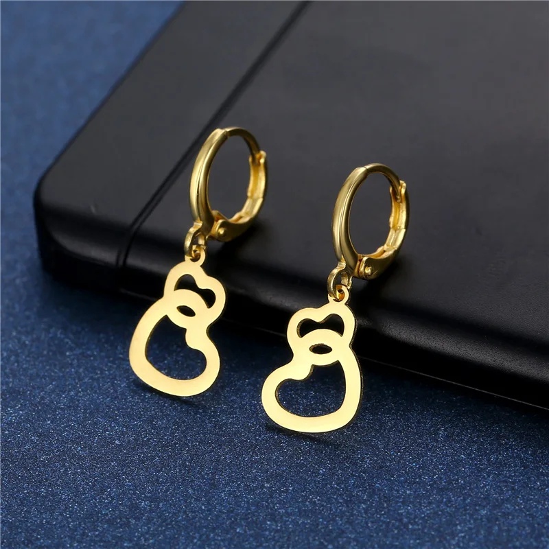

Trendy Female 14K Gold Plated Stainless Steel Double Heart Lock Drop Dangle Hoop Earrings for Women Banquet Party Jewelry Gift