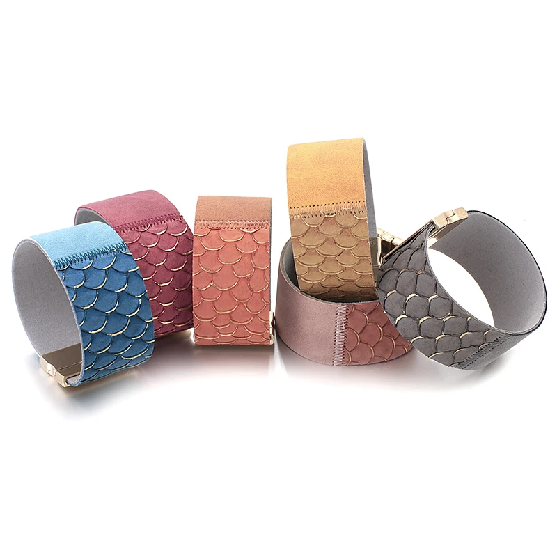 Женские кожаные браслеты ALLYES яркие цвета модные с широкой обмоткой в виде рыбьей