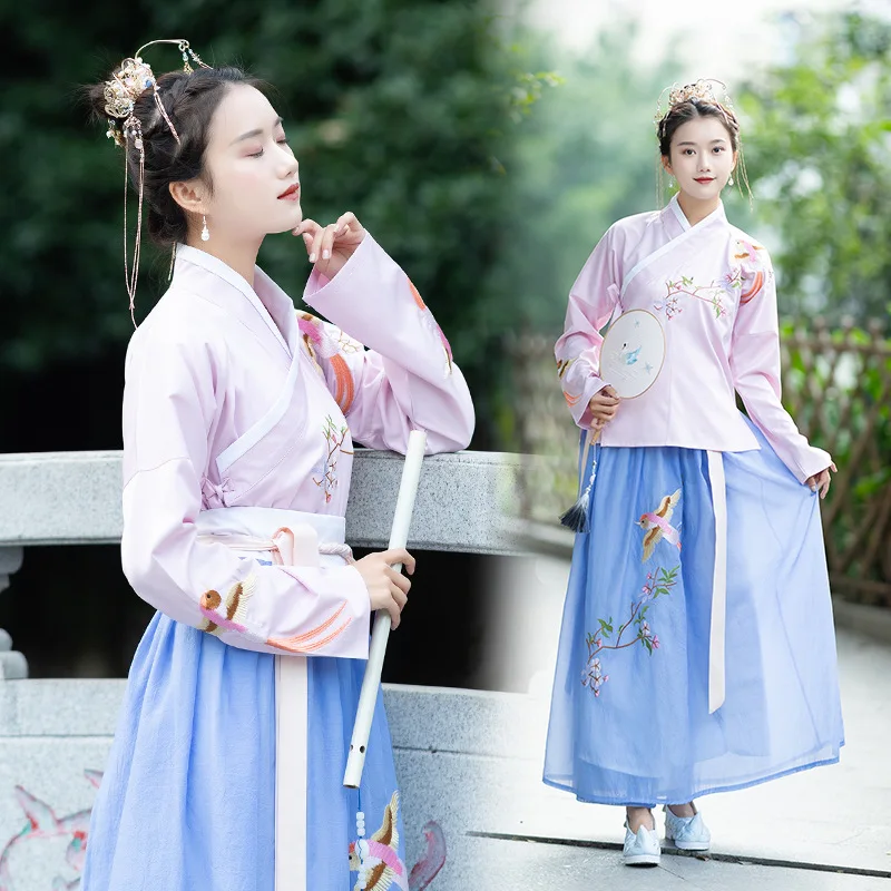 

Вышитые танцевальные костюмы Hanfu, женское сказочное платье, праздничный наряд для певицы, одежда для дамской древней выступления, 2 шт. DC3189