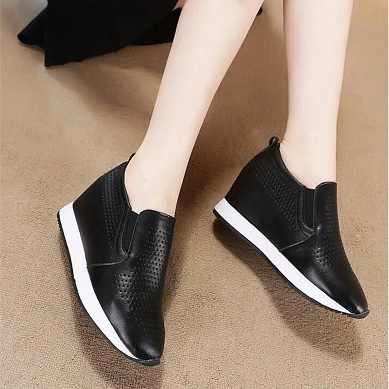 Wedges for Women Loafer Shoes Platform Sneaker Women White Black Hidden Heel Leather Casual Shoes Women Chunky Sneakers Femme