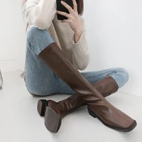 british style leather zipper boots square head chunky heel high heels side zipper 2020 winter boots woman size 33 42