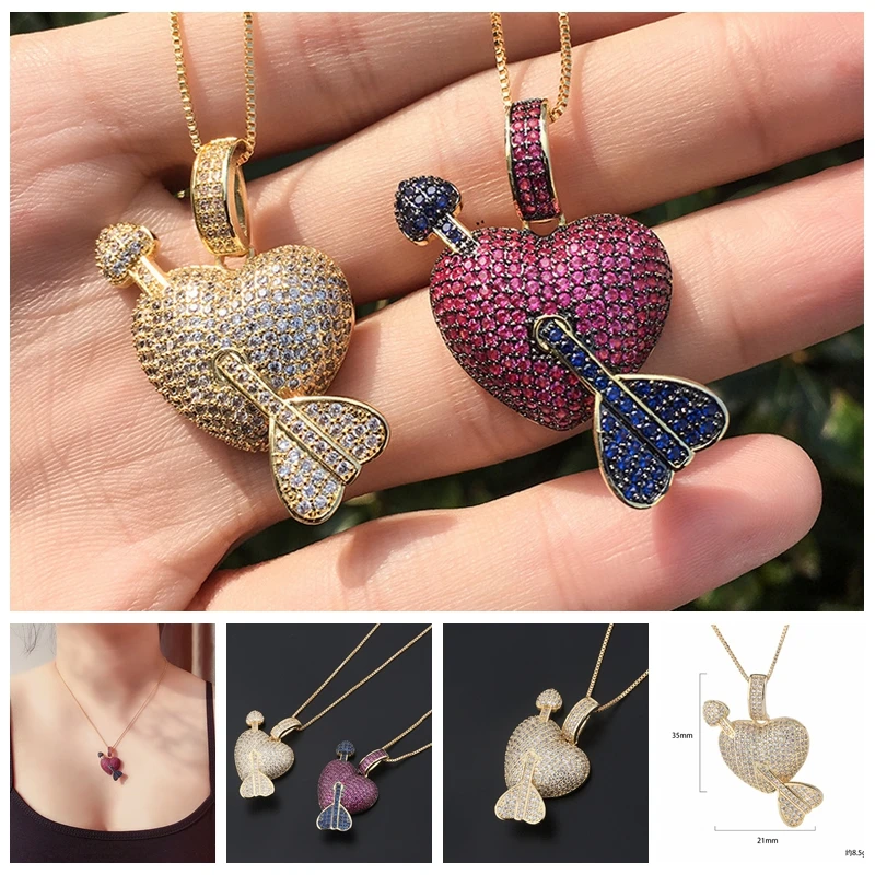 Женское ожерелье с подвеской в виде сердца большие цепочки из фианита класса ААА