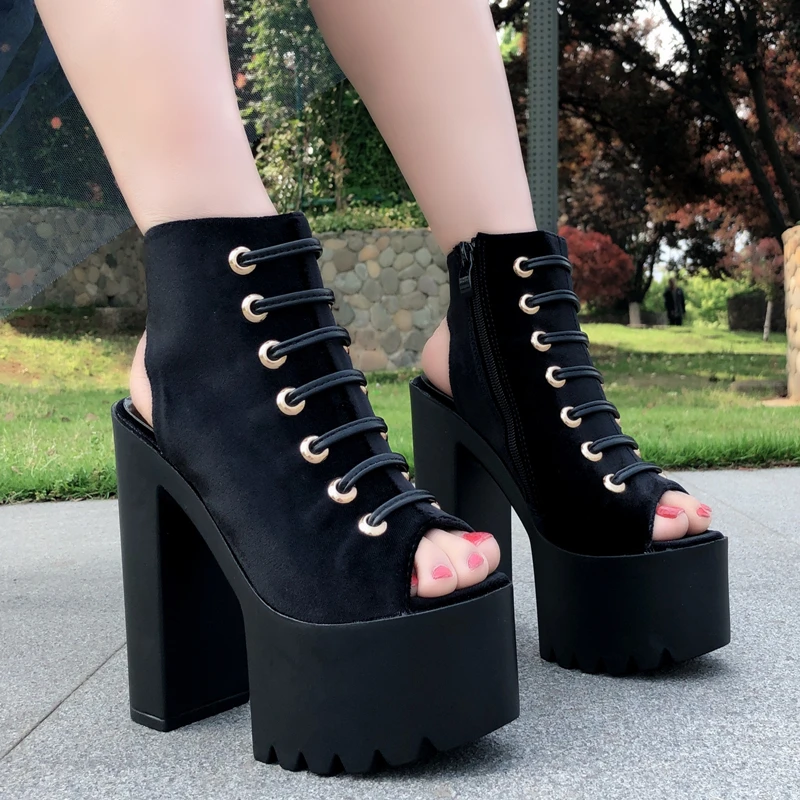 

15cm spring and summer thick-soled waterproof platform fish mouth shoes high heel women's single shoes Roman shoes