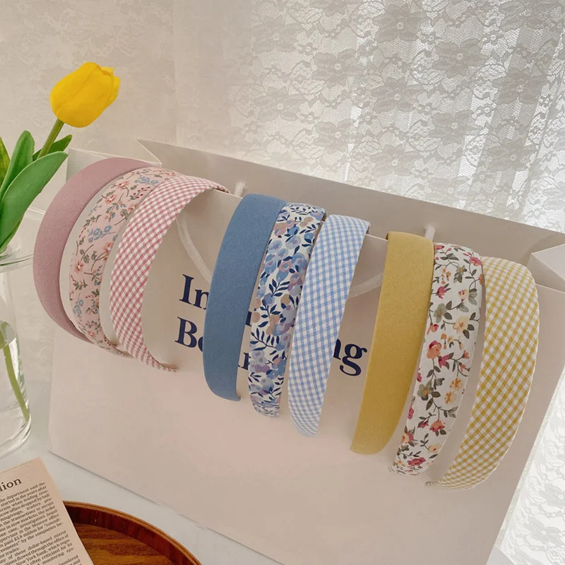 

3pcs Vintage Floral Wide Headbands Solid Flower Plaids Hairbands Set for Women Head Wrap Girls Tiara Elegant Headwear