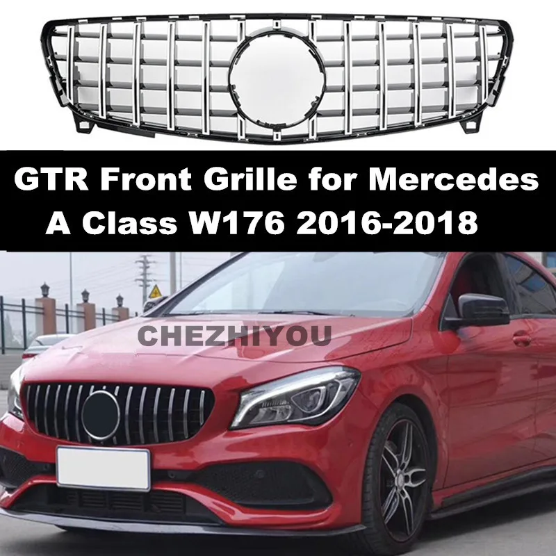 Передняя решетка GTR для Mercedes Benz A Class W176 2016 2018 Style серебристого цвета черного