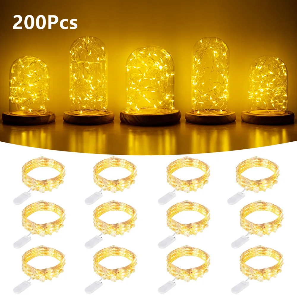 

Светодиодная гирлянда 5 м, 3 м, 2 м, 1 м, из серебристой проволоки, гирлянда для дома, Рождества, свадьвечерние НКИ, питание от батареи CR2032 200 шт./лот