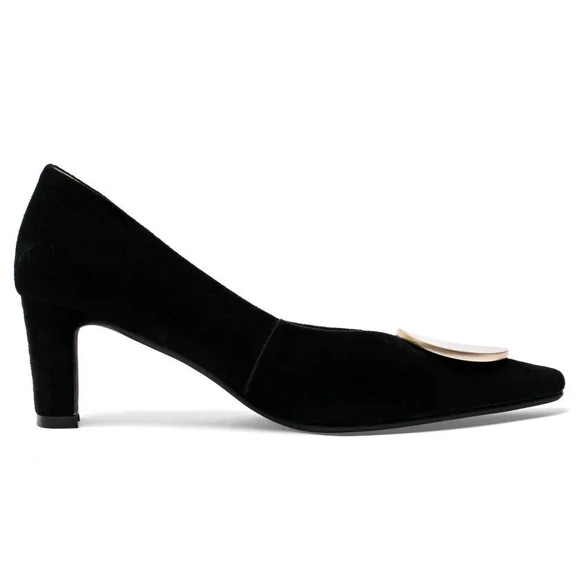 Женские замшевые туфли QUTAA элегантные дамские с закрытым острым носком на