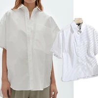 elmsk blusas mujer de moda 2021 summer blouse women indie folk simple loose pockets cotton kimono shirt women blouse and tops