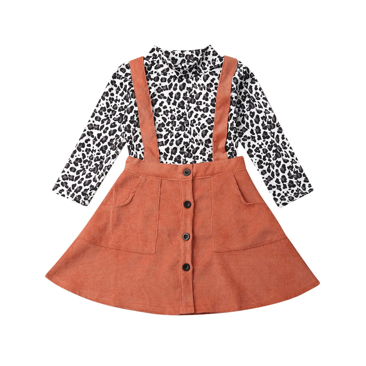 2019 Winter 1-5Y Toddler Girls 2pcs Long Sleeve Leopard Top T-shirt Strap Dress New Kid Baby Girl Clothes Outfit Set | Мать и ребенок