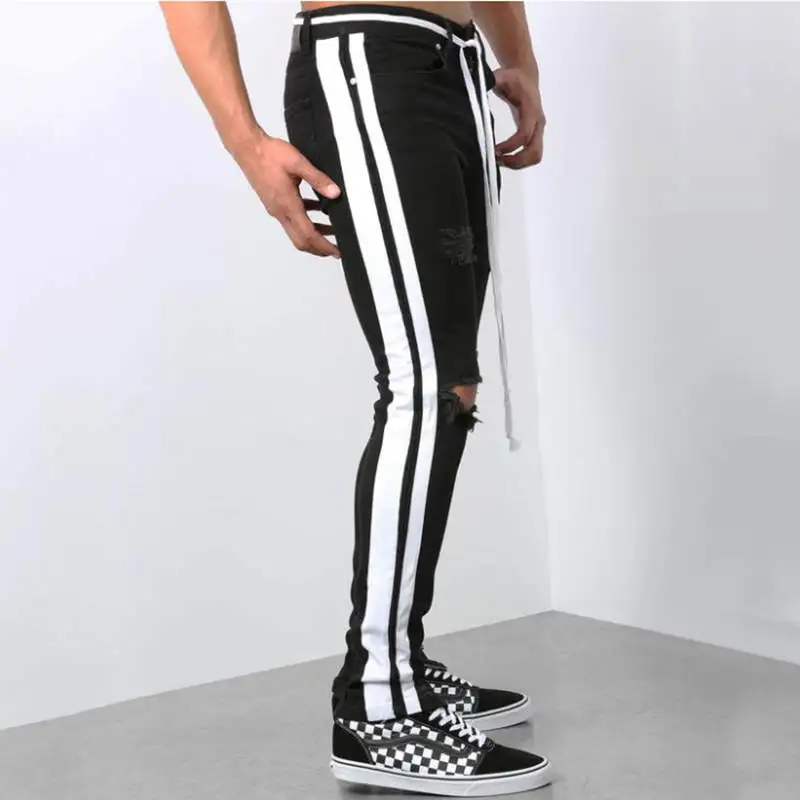 ripped jeans for mens slim fit pants classic jeans Hole-in elastic tight jeans skinny Straight Elasticity pants