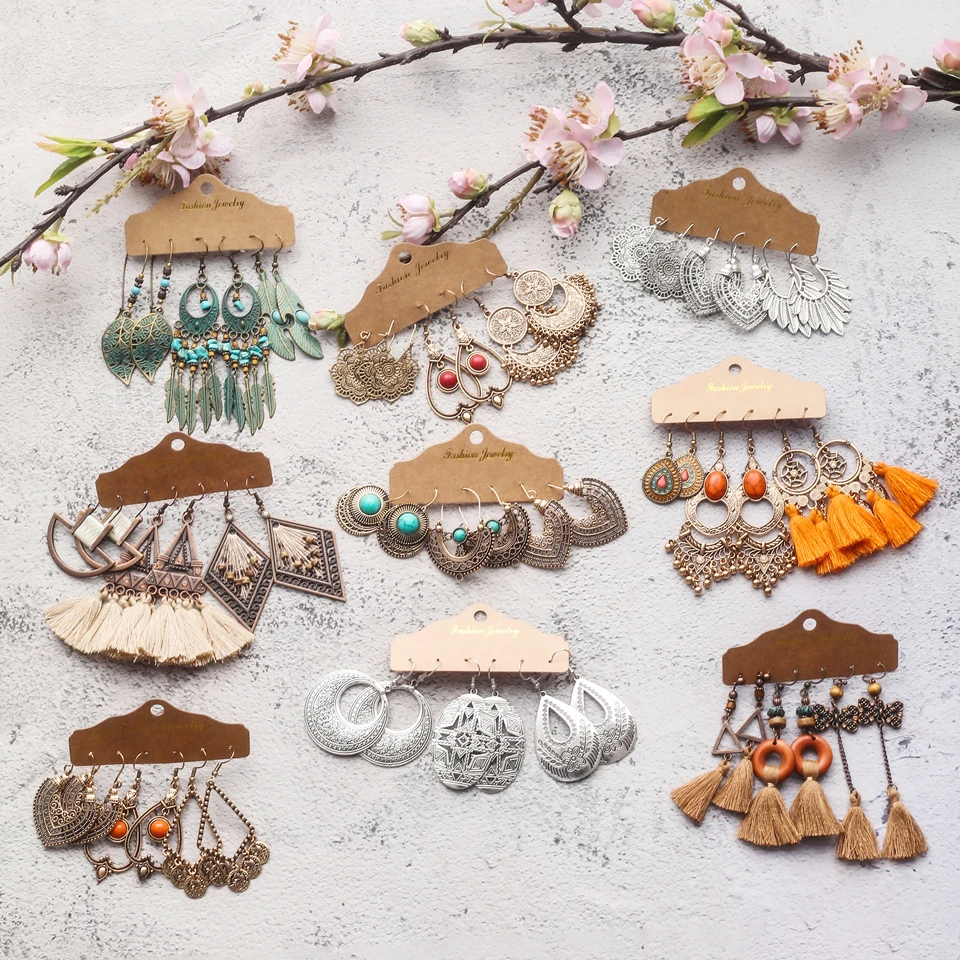 

Vintage Ethnic Boho Earrings Sundry Bundles for Women Female 2020 Trendy Drop Earrings Eardrop Dangler Jewelry Accessories
