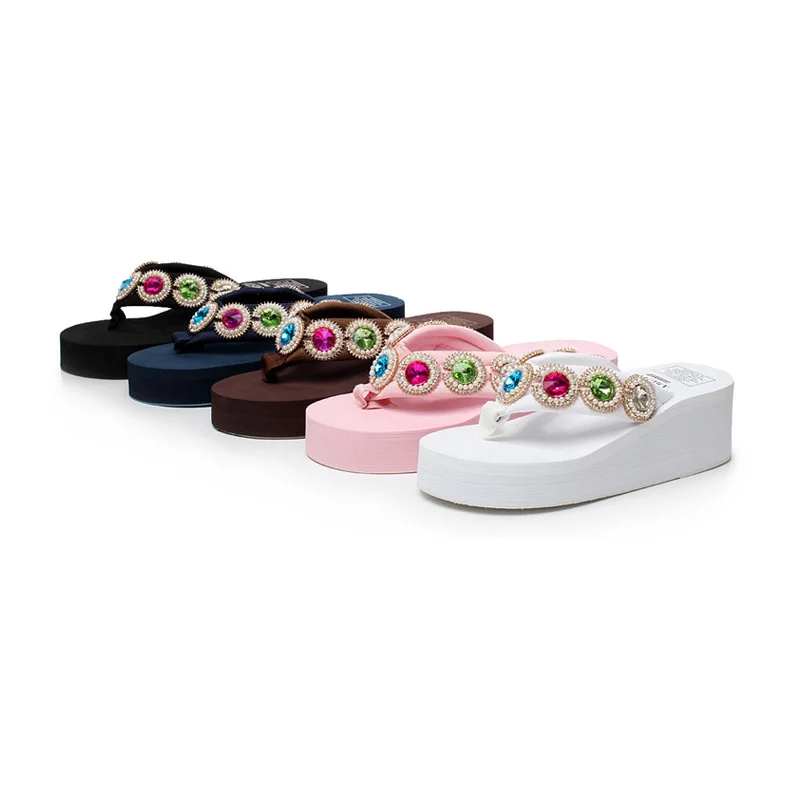 

2020 New Summer Women Sandals With Crystal thick bottom slope heel Smaller Sweet Flip Flops AF328