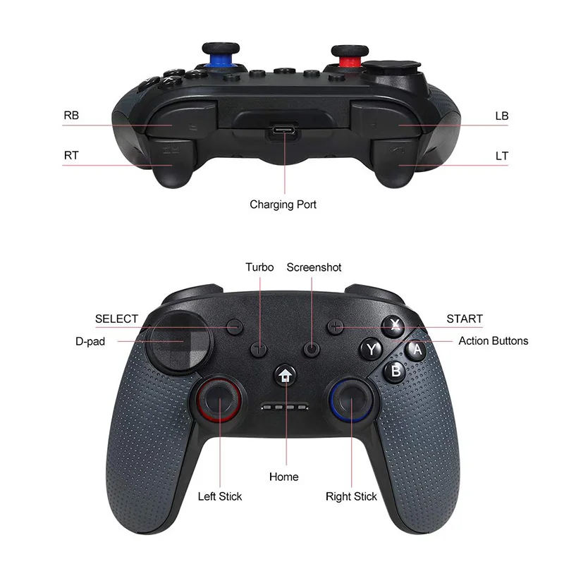 Беспроводной bluetooth-геймпад для Nintendo Switch Pro, контроллер, консоль, джойстик для PS3, ПК/Android/СТИМ, пульт ДУ для NS, игровой коврик