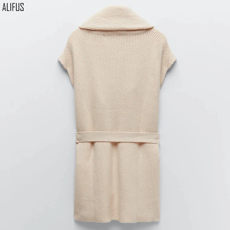 

New style lace-up waistcoat sweater vest European and American lapel mid-length style women