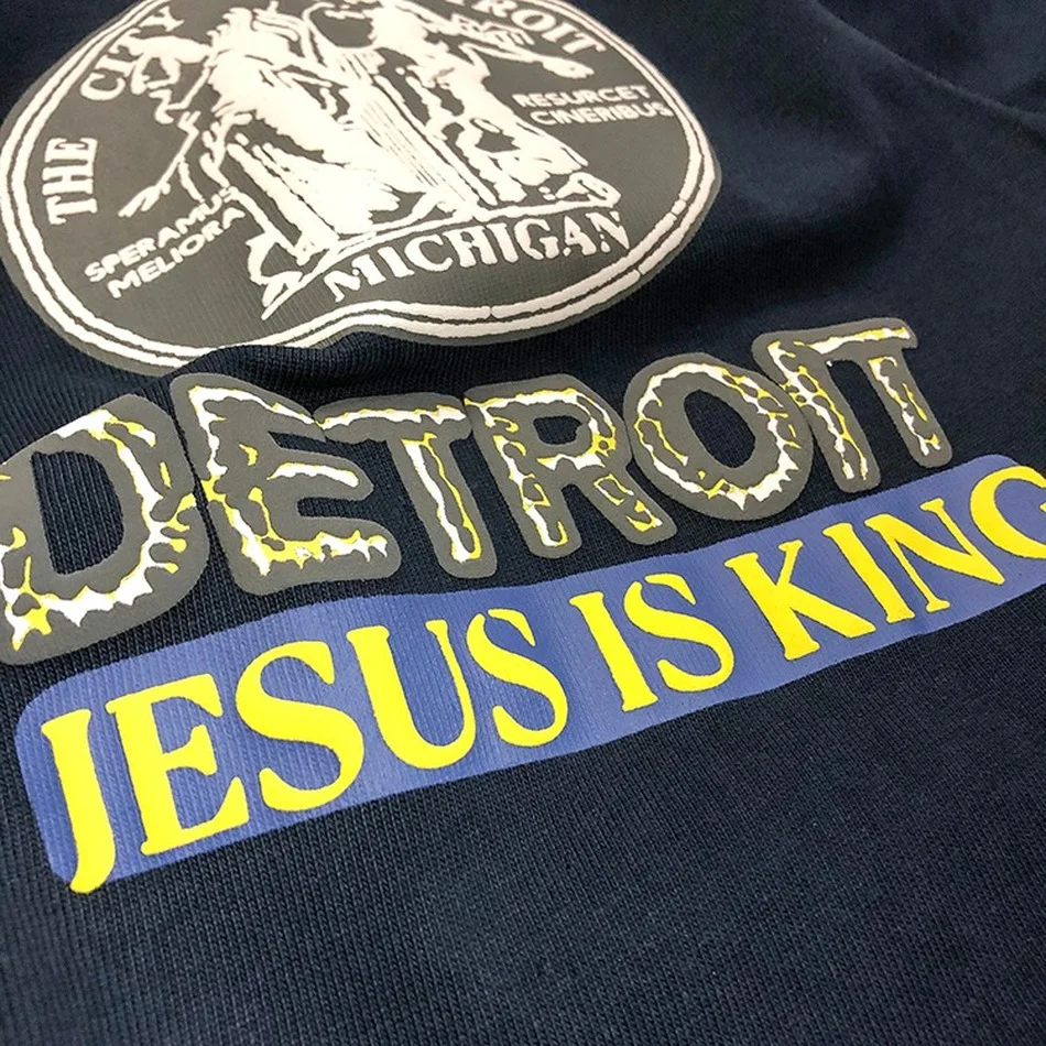 

JESUS IS KING Tee Detroit City Badge Logo Kanye West T-shirt Sunday Service T-shirts Men Women clothing men tshirt