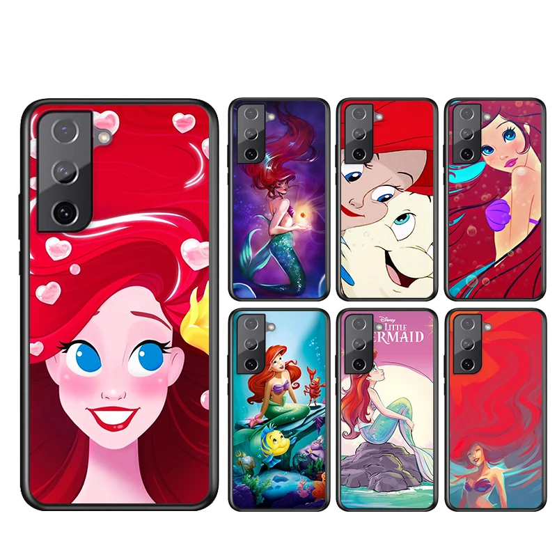 

For Samsung Galaxy S21 S20 FE S22 Ultra Pro Lite S10 5G S10E S9 S8 Plus Soft Cover Disney The Little Mermaid Black Phone Case
