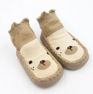 Khaki Хлопковые носки с героями мультфильмов для новорожденных мальчиков и девочек Нескользящие носки для маленьких детей тапочки для обуви - Цвет: Khaki