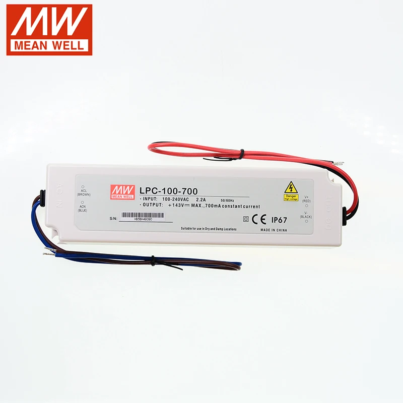 LPC 100 700 MEAN WELL импульсный источник питания ма 110 вт IP67 водонепроницаемый
