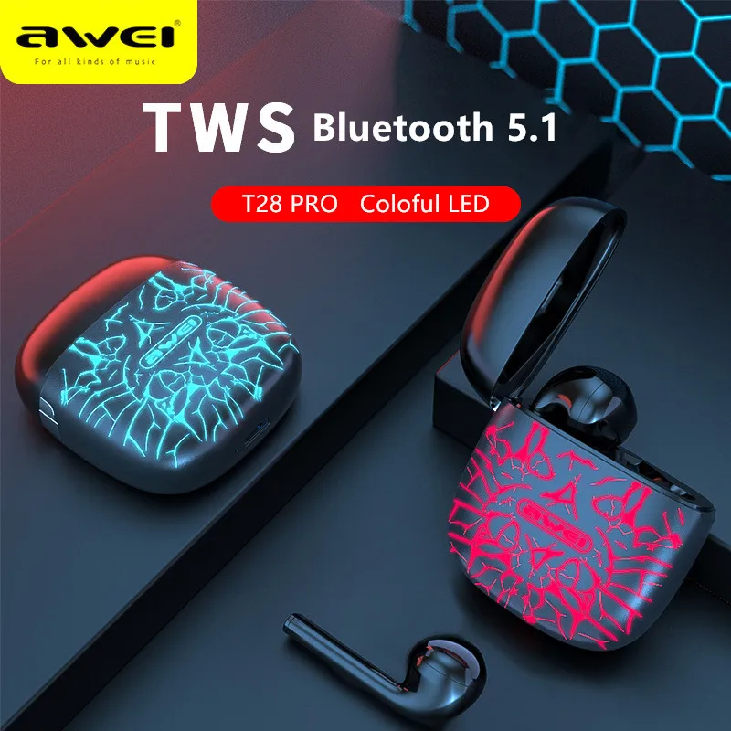 

AWEI T28 Pro Earphones Wireless Bluetooth 5.1 Earbuds TWS 9D Stereo HiFi Gamer Headsets Sport Earphone for Huawei Xiaomi iPhone