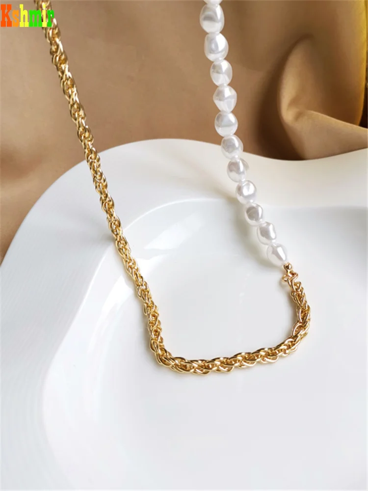 

Kshmir Fashion baroque pearl necklace women design choker chain metal splice clavicle chain jewelry gifts 2021