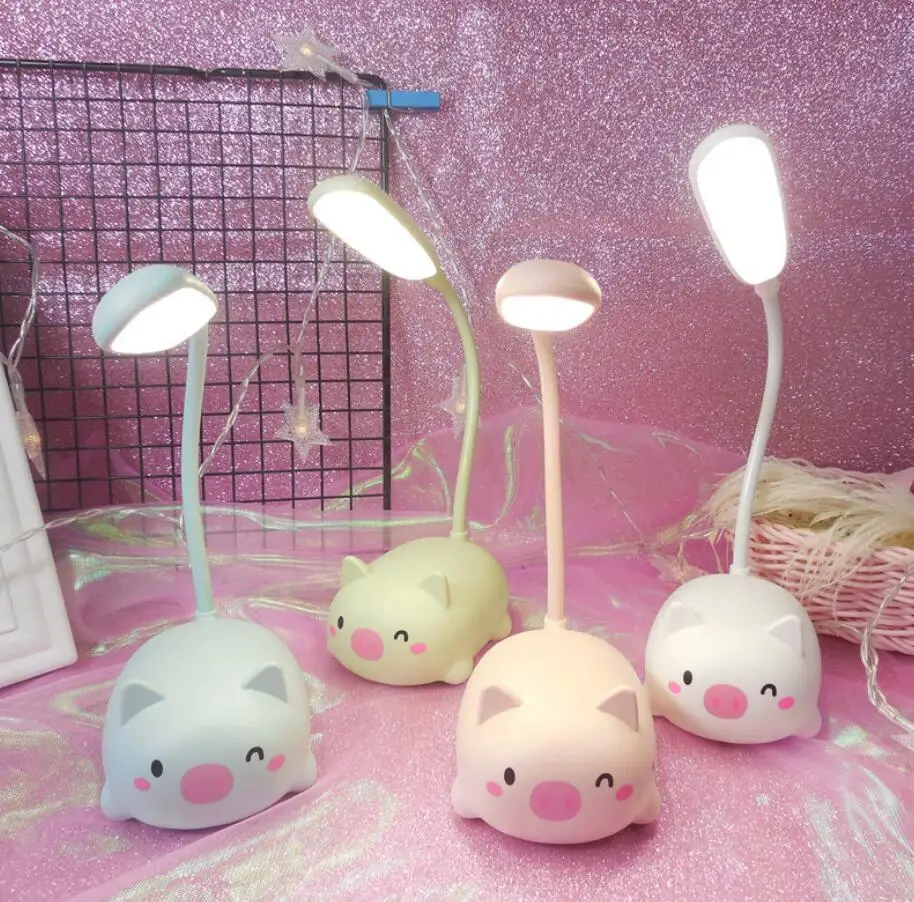 

cute pet led table night light Cartoon animal bear pig cat dog usb recharge battery Child eye protection warm white desk lamp