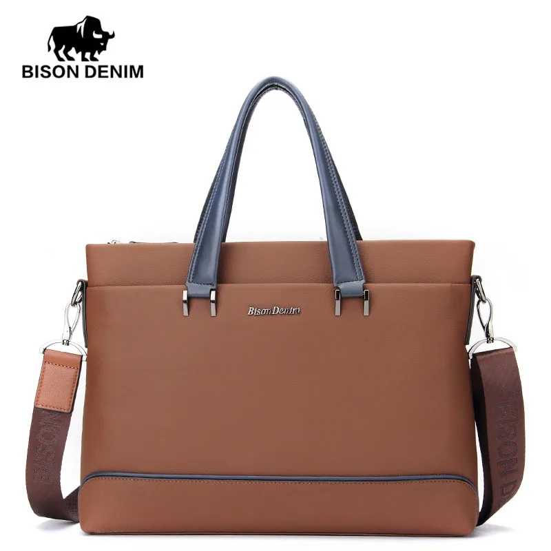 BISON DENIM fashion men bag genuine leather handbag shoulder bags business men briefcase cowhide laptop bag