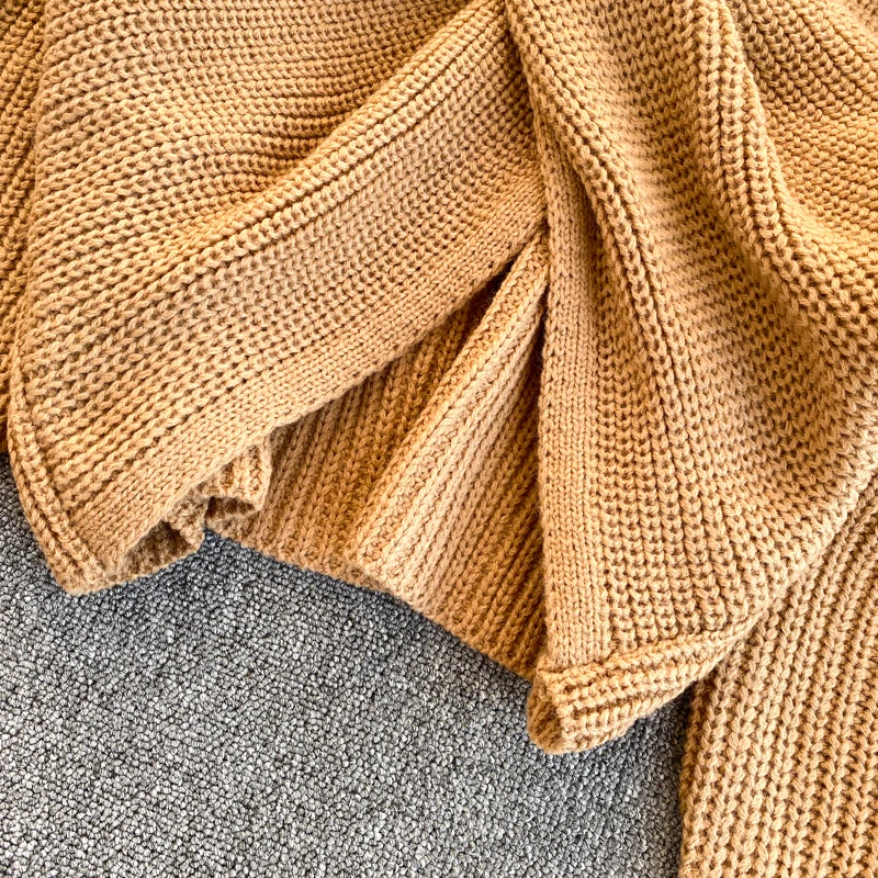 Модный свитер с открытыми плечами и узлом Женский Стильный вязаный пуловер