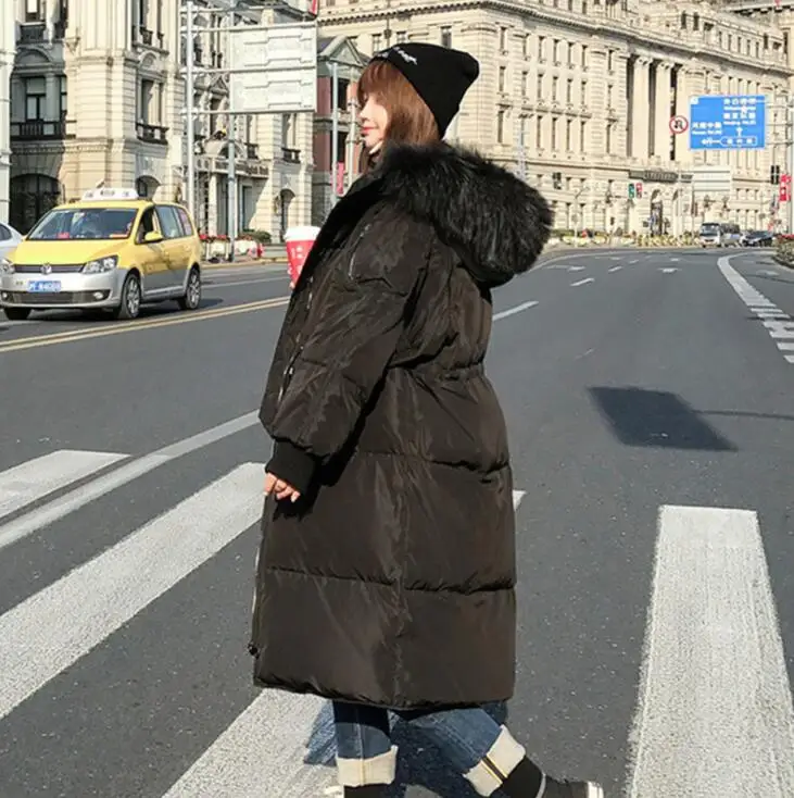 black Одежда для беременных белое пуховое пальто теплая зимняя куртка для беременных свободная плотная длинная стильная ветровка с мехом Большой Природы - Color: black