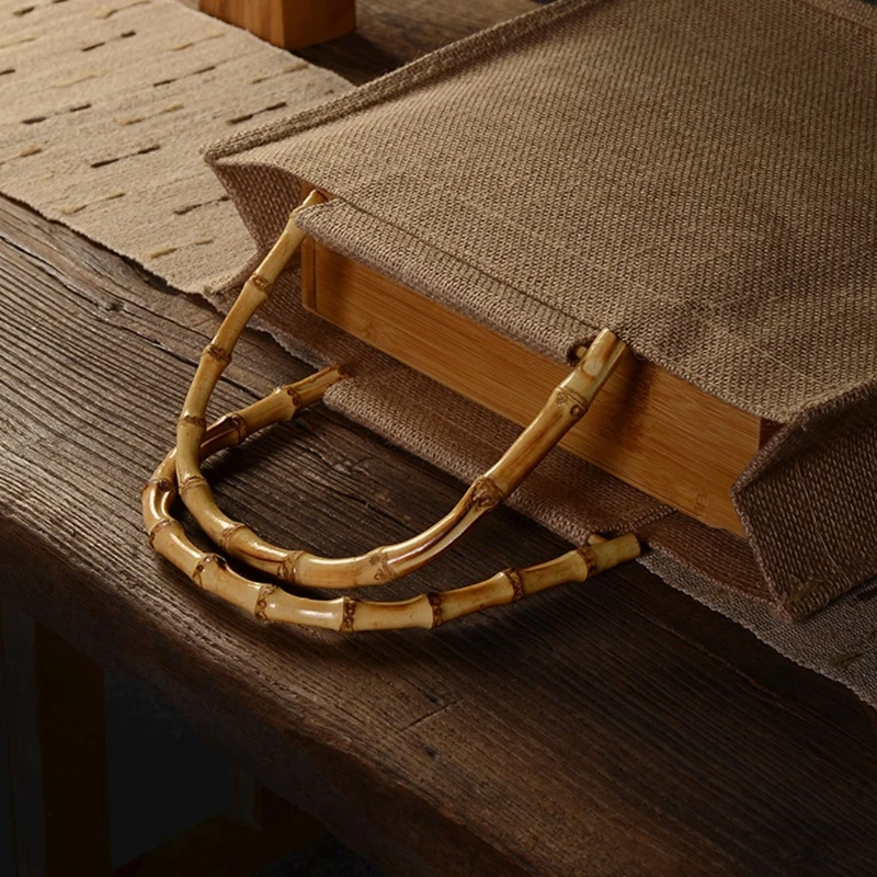 

Portable Burlap Jute Shopping Bag Handbag Bamboo Loop Handles Reusable Tote Grocery Bags for Women Girls D0LF