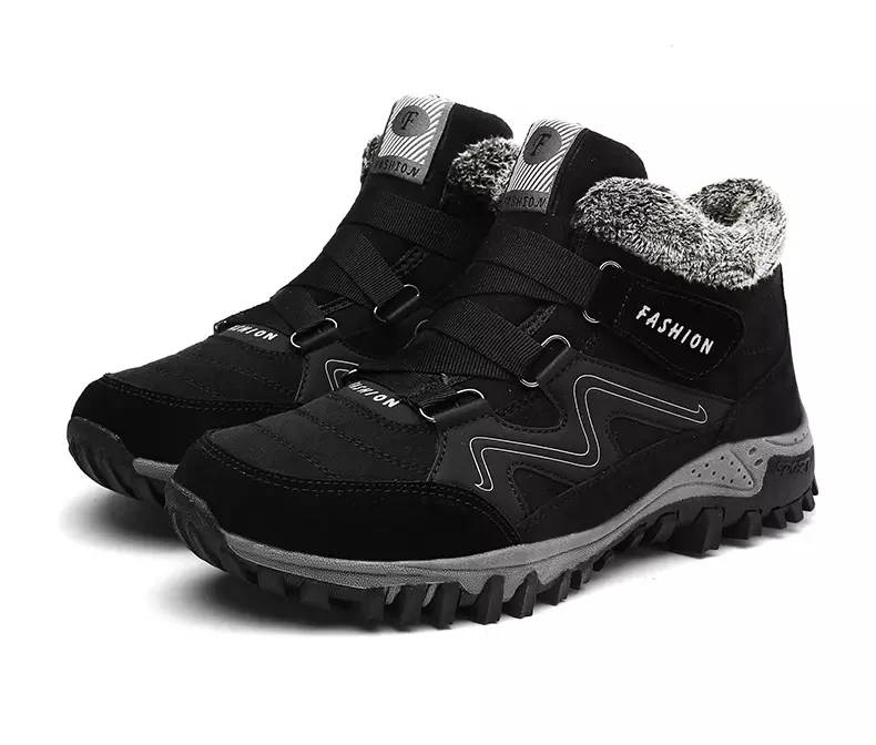 black Осенне-зимние ботинки; мужские короткие плюшевые кроссовки; chaussure homme; Рабочая обувь; теплые зимние ботинки; унисекс; нескользящие; размеры 36-46 - Цвет: black