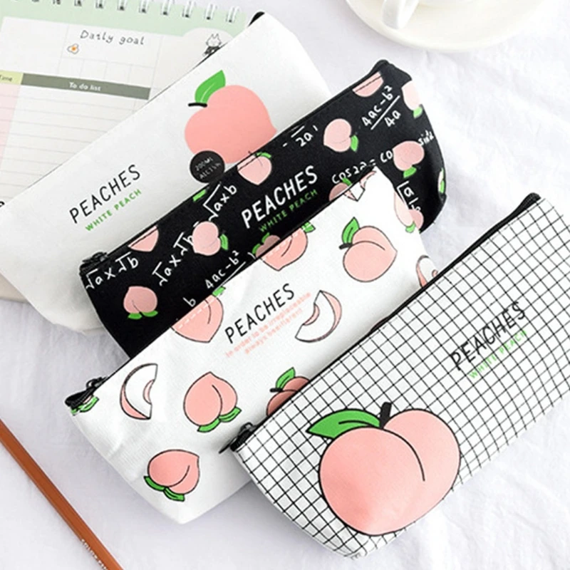 

Kawaii холщовый чехол для карандашей в виде фруктов и персика школьная коробка для ручек для девочек