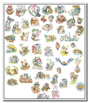 

14/25/22CT/28CT Cross Stitch Set Chinese Cross-stitch Kit Embroidery Needlework Craft Packages Cotton Fabric Floss Cats