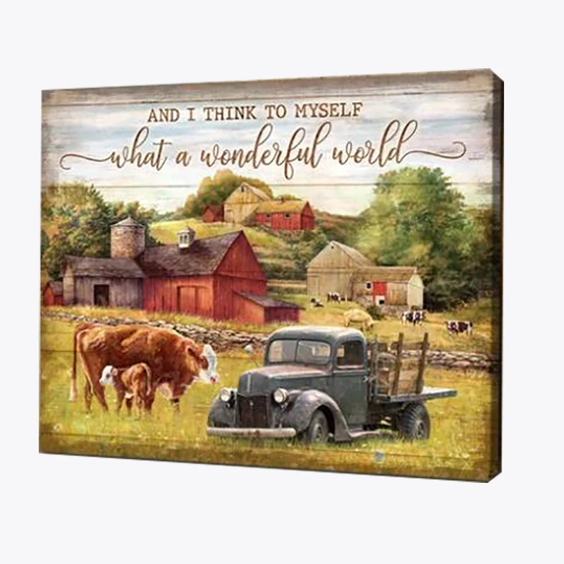 

Farmhouse Landscape Painting Canvas Animal Cattle Cows Prints Posters Words Letters Printing For Nursery Room Decoration Home