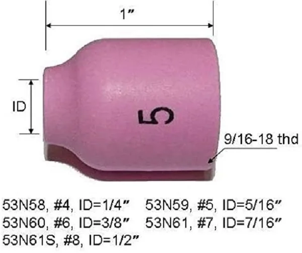 Газовая линза TIG алюминиевая насадка керамическая чашка 53N59 5 #5/16 (D8.0*25 мм)