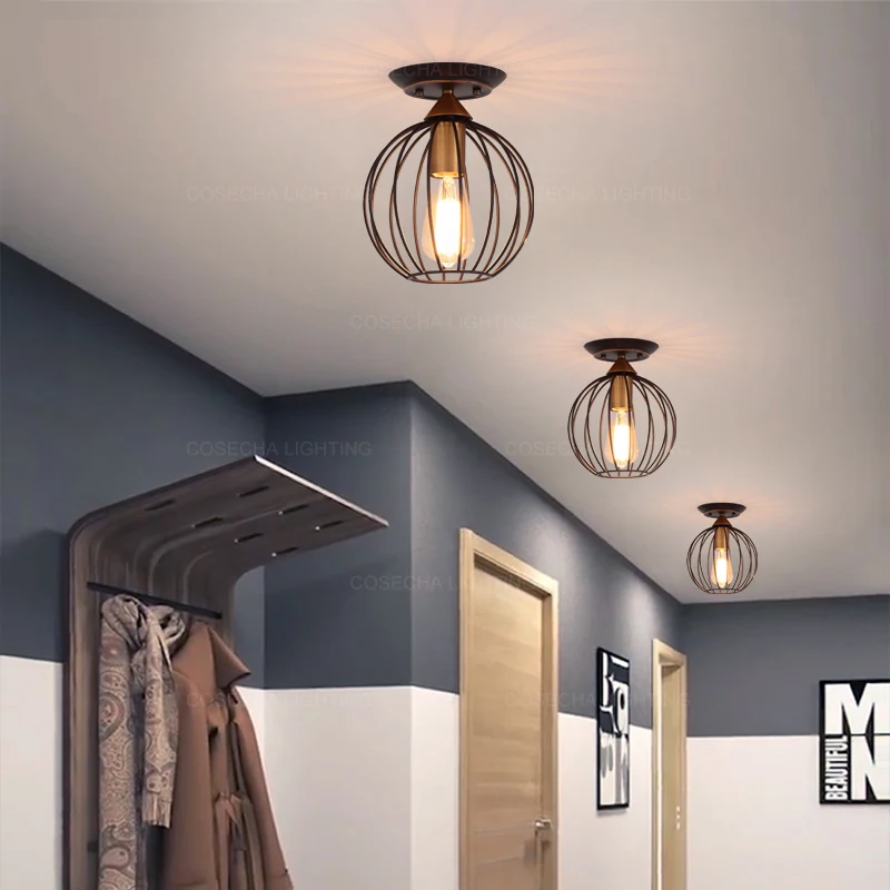 Круглые маленькие черные потолочные лампы E27 мини-светильник для коридора