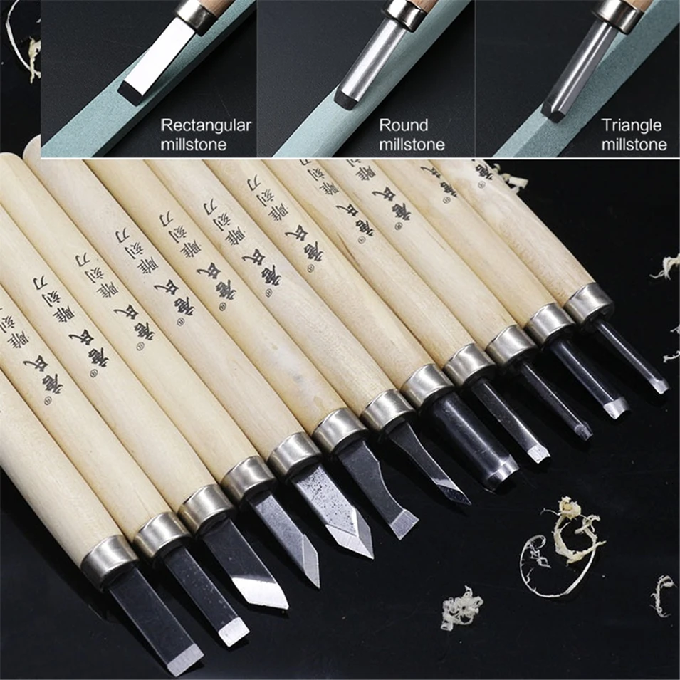 

12Pcs Wood Carving Tools Set Chisel Gouges Woodcut Knife Scorper Hand Cutter for Arts Crafts DIY Tools Free millstone