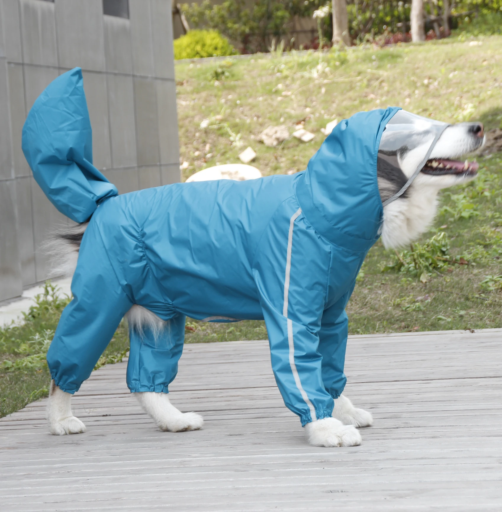 Chubasquero grande para perro, chaqueta impermeable de poli&eacute;ster a rayas reflectantes de seguridad para Golden Retriever, Labrador Husky 8XL-12XL-4