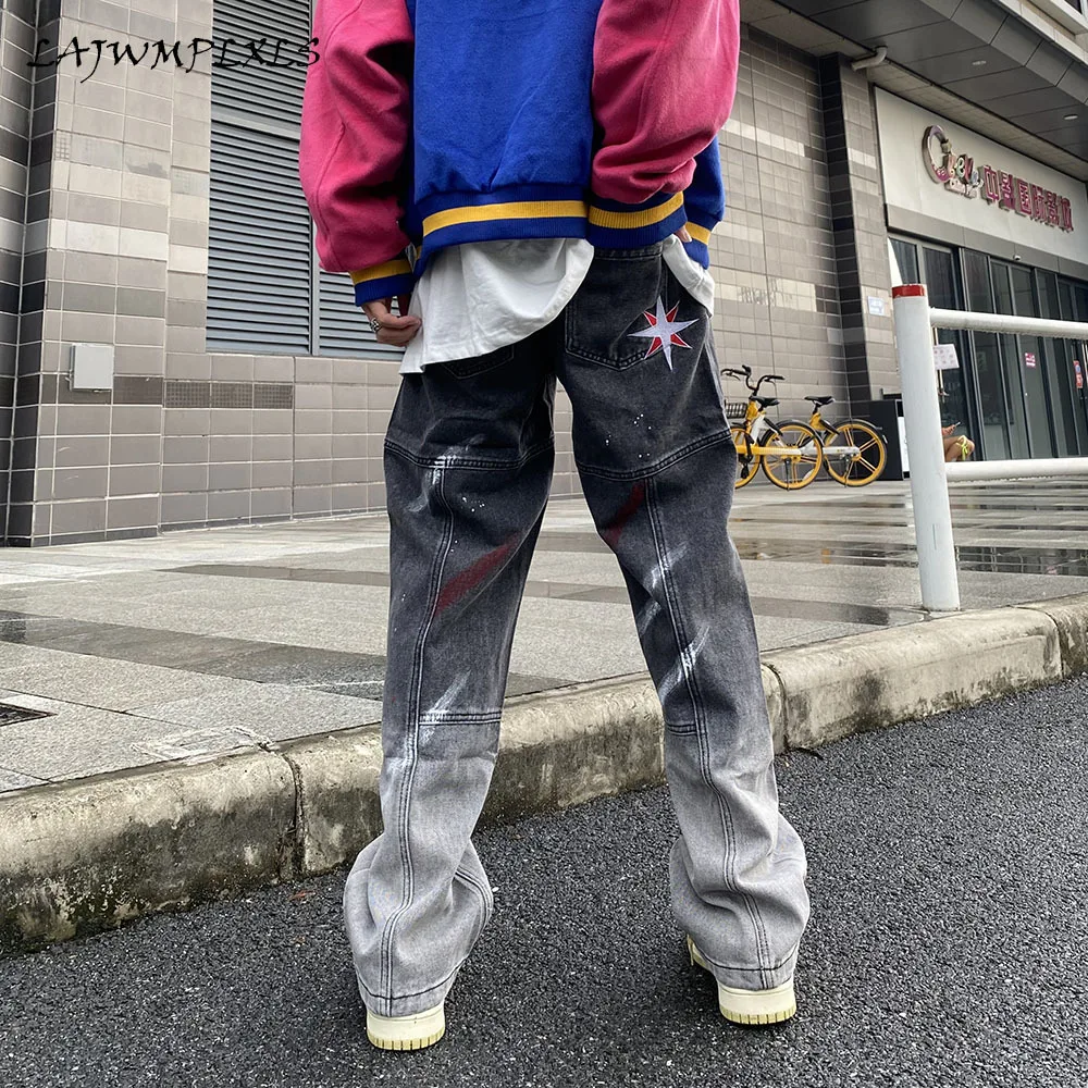 

Cotton Goth Tie-Dye Denim Pants Male Fashion Loose Straight Leg Jeans Oversize Wide Leg Pants Japanese Streetwear Men Trousers
